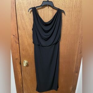 Chic Black Draped Midi Dress